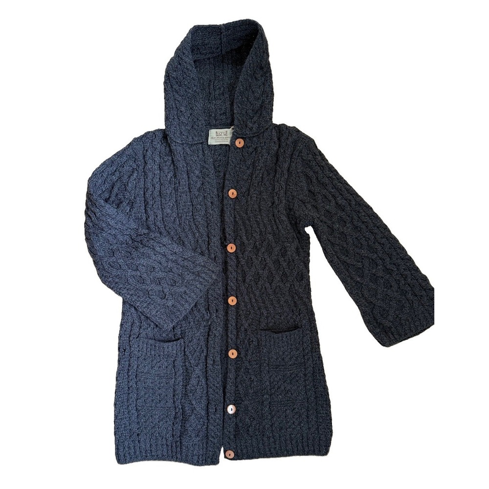 Aran Sweater Market Sweater Womens XXL Gray Cable Knit Hooded Cardigan Ireland